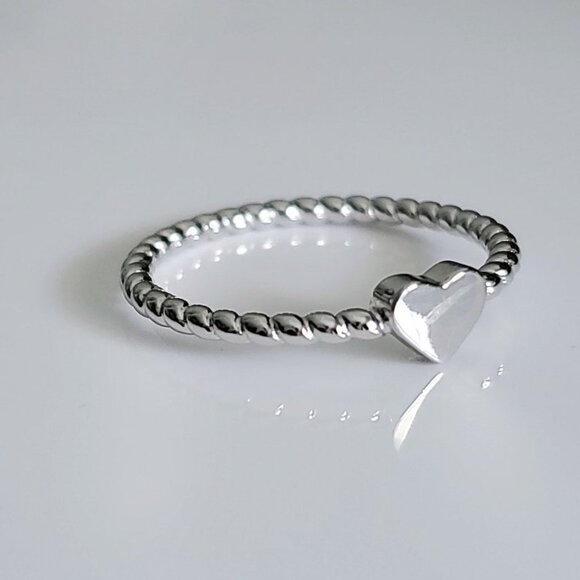 Simple Sterling Silver Heart Ring, Thin Heart Women Ring, 925 Minimalist Ring, - Picture 2 of 9